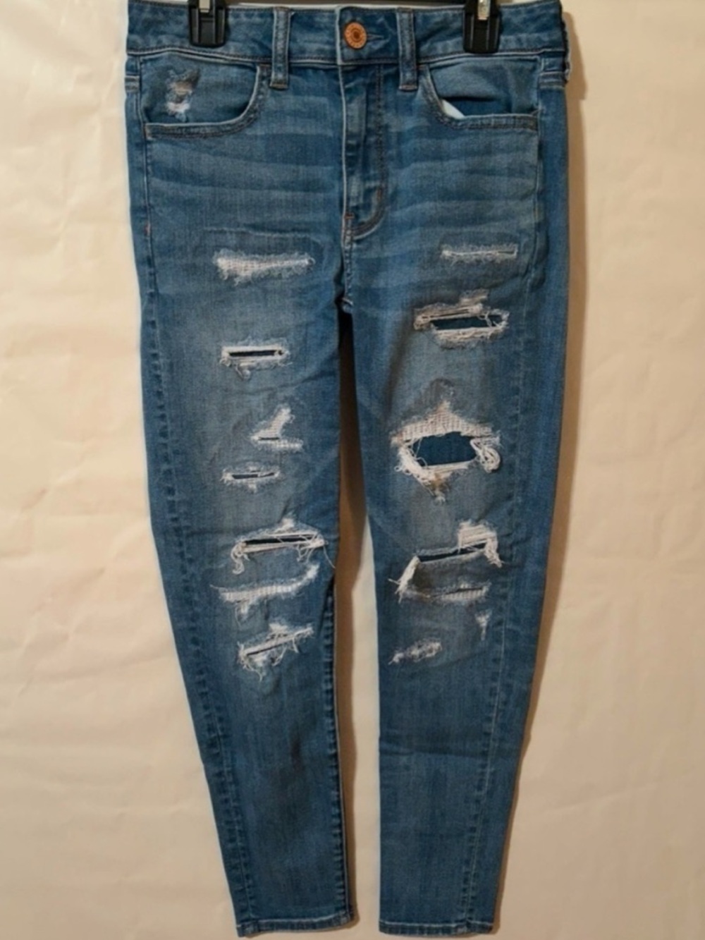 American Eagle Outfitters High Rise Distressed Skinny Jeans - Medium Blue